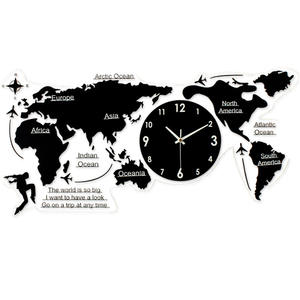 Map Clock Wall Art - Black Hardboard (Large Size)