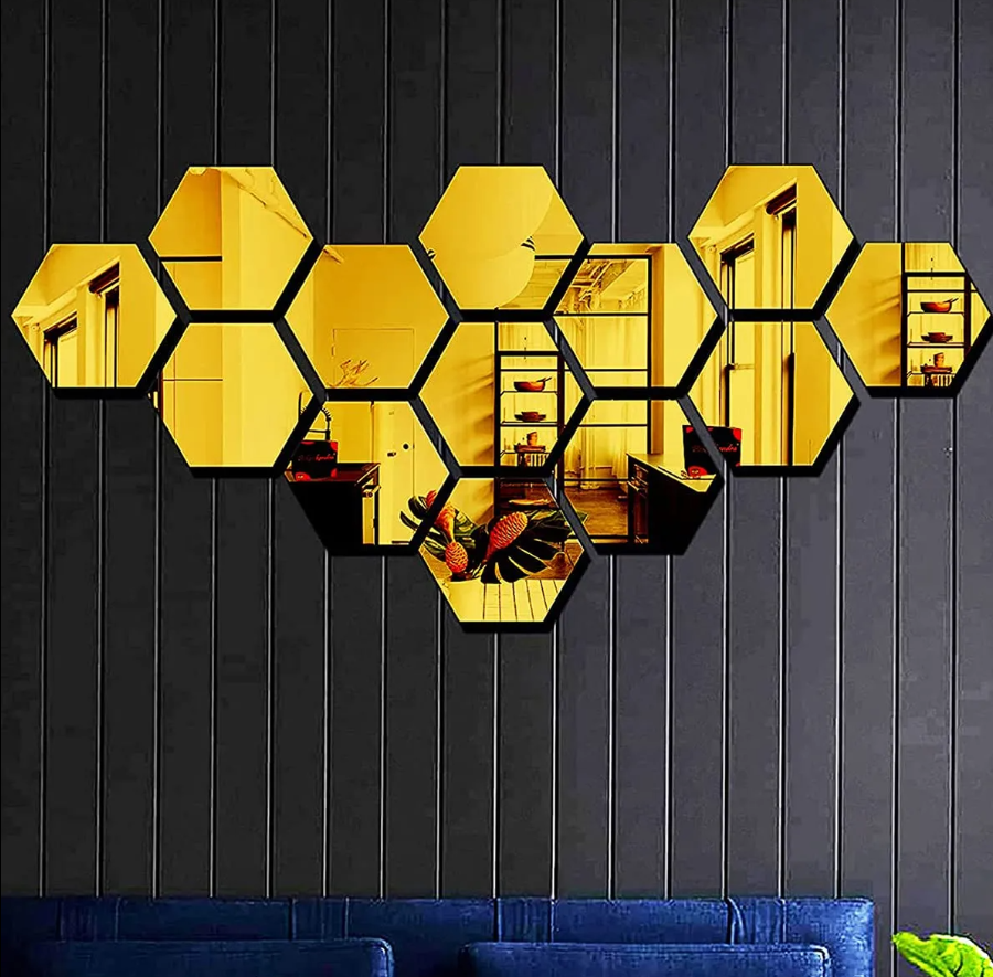 Acrylic Mirror Hexagonal Shapes - Gold & Silver