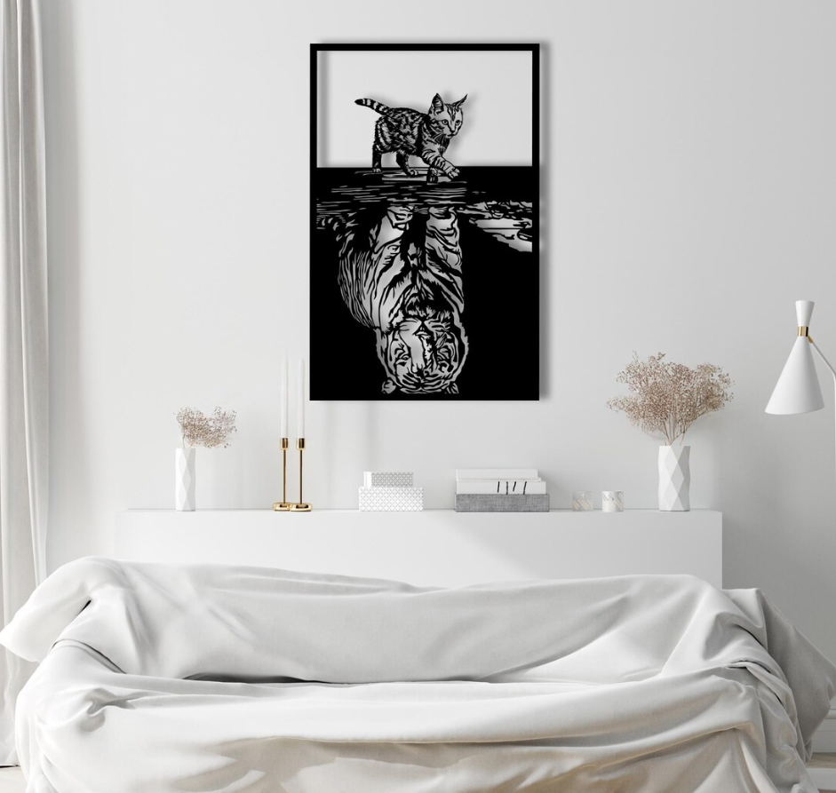 Acrylic Wall Art - Cat with Tiger Shadow Design (Black, Gold, Silver)