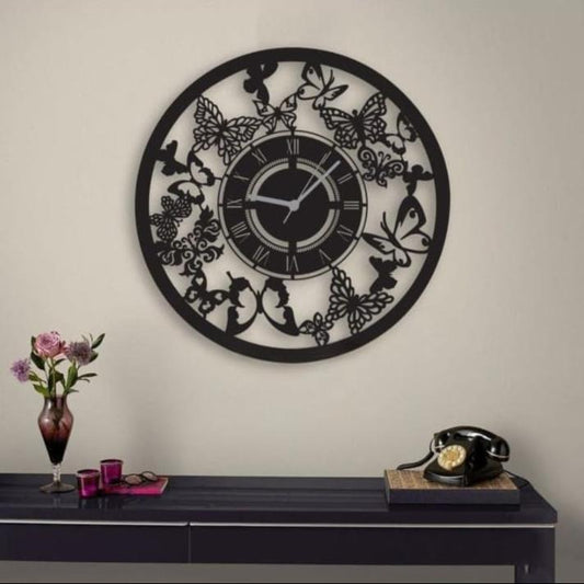 Butterfly Accent Black Acrylic Wall Clock WC003