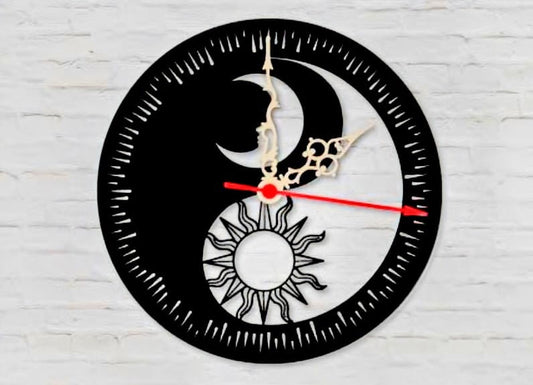 Black Acrylic Wall Clock – Sun & Moon Design AC02