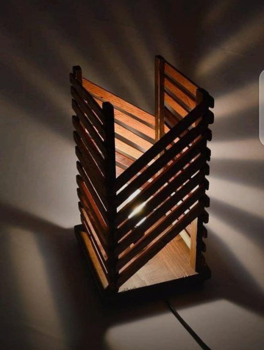 Striped Laser-Cut Wood Table Lamp – Modern Ambiance WL12