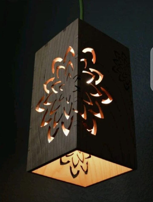 Elegant Black Laser-Cut Hanging Lamp in Wood WL08